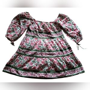 Victoria Dunn 100%Cotton Sunflower Floral Mini Dress Size Small Puff Sleeves